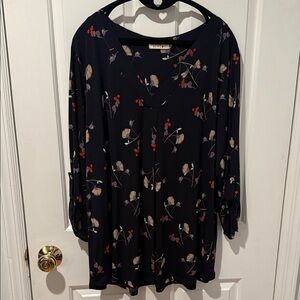 Beacon Navy Blue Floral V-Neck Blouse